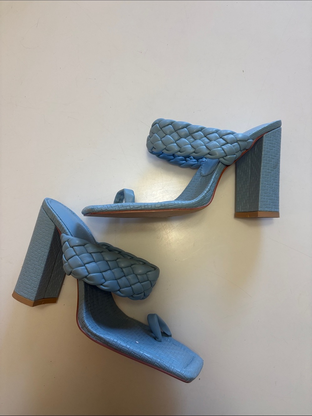 Azalea Wang Braided Strap Blue Block Heel Sandals (Size 8.5)